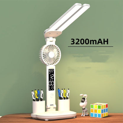 Lampe de Bureau LED Multifonction 5-en-1 | Ventilateur, Écran Smart & Organisateur Intégrés